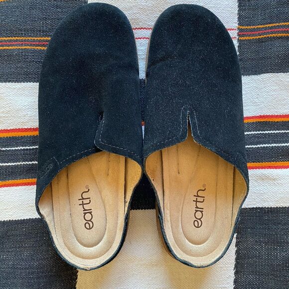 Earth Flan Black Suede Slip On Mule Shoes. Size 8.5 M. Boho. Whimsygoth. - Picture 2 of 9